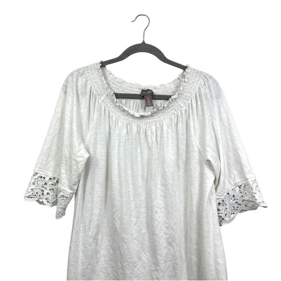 Chico's Womens Peasant Top Blouse Lace Trim Boho Off Shoulder White Size 2 - Picture 2 of 6